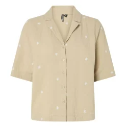 Chemise brodée beige en gaze de coton Femme PIECES