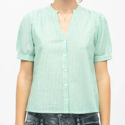 Chemise col v blanche à rayures vertes tori Femme LA PETITE ETOILE