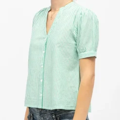 Chemise col v blanche à rayures vertes tori Femme LA PETITE ETOILE