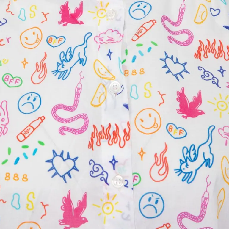 Chemise coton multicolor imprimé dessins col mao Femme DIXIE