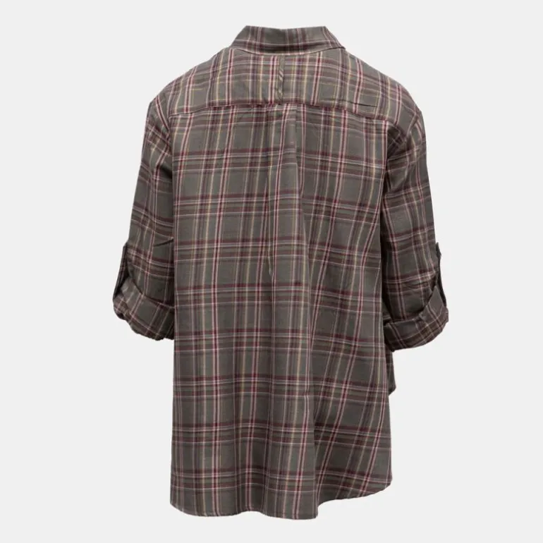 Chemise grigio à carreaux asymétrique manches 3/4 Femme PLEASE