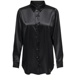 Chemise longue noire effet soie Femme ONLY