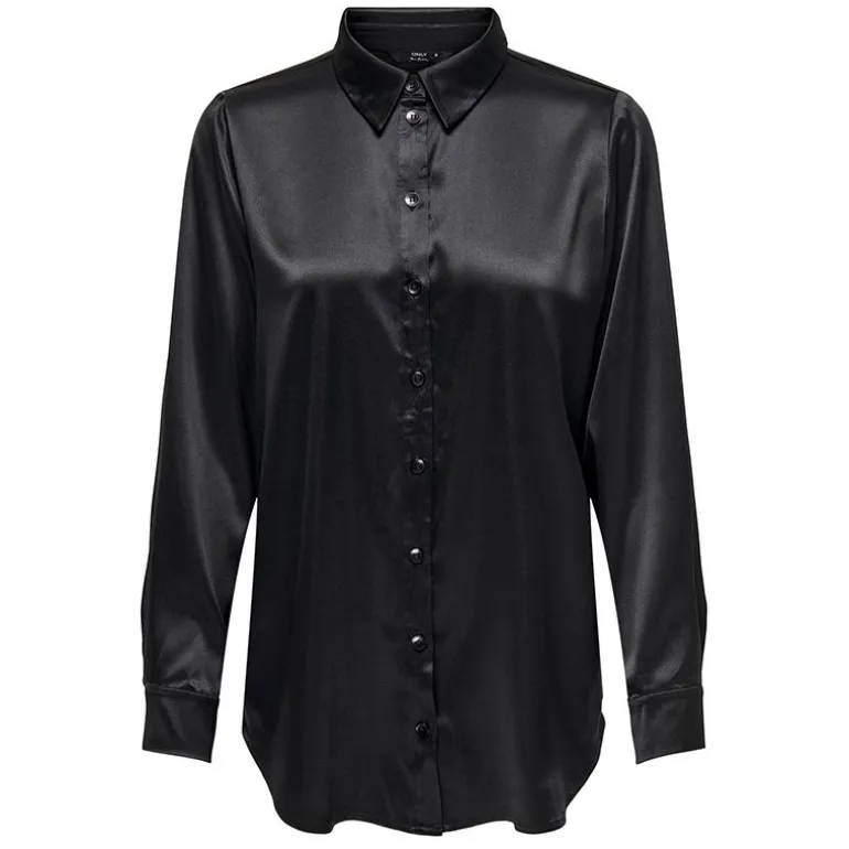 Chemise longue noire effet soie Femme ONLY