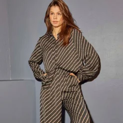 Chemise manches longues à rayures irisées noir beige Femme ONLY