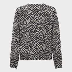 Chemisier noir imprimé zèbre col V avec boutons Femme ONLY