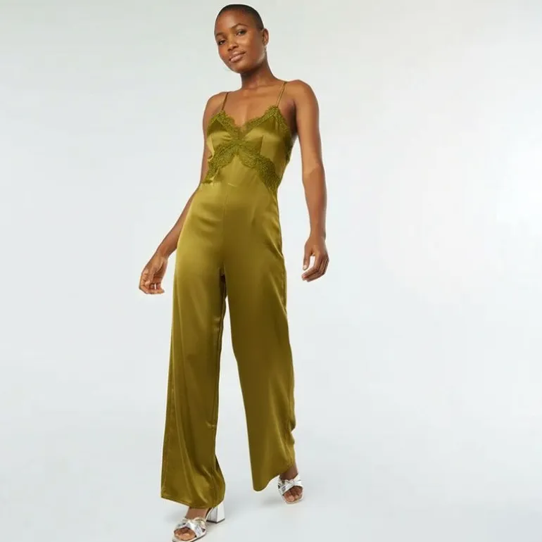 Combi pantalon satinée à bretelles fines avec dentelle dos nu Femme IMPERIAL