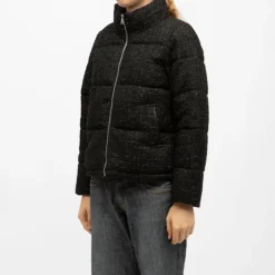 Doudoune noire zippée col montant effet tweed noir Femme DEELUXE 74