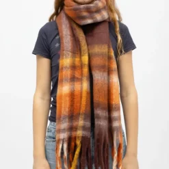 Echarpe à franges carreaux douce avec laine 40x210 cm Femme GERARD PASQUIER