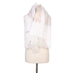 Echarpe blanche avec broderie beige jaune Lindsay 70x180cm Mixte BURTON OF LONDON