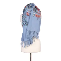 Echarpe bleu clair brodée rouge Lindsay 70x180cm Mixte BURTON OF LONDON