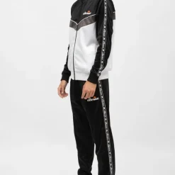 Ensemble jogging noir et veste zippée blanche avec bandes noires Homme ELLESSE