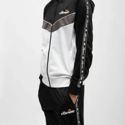 Ensemble jogging noir et veste zippée blanche avec bandes noires Homme ELLESSE