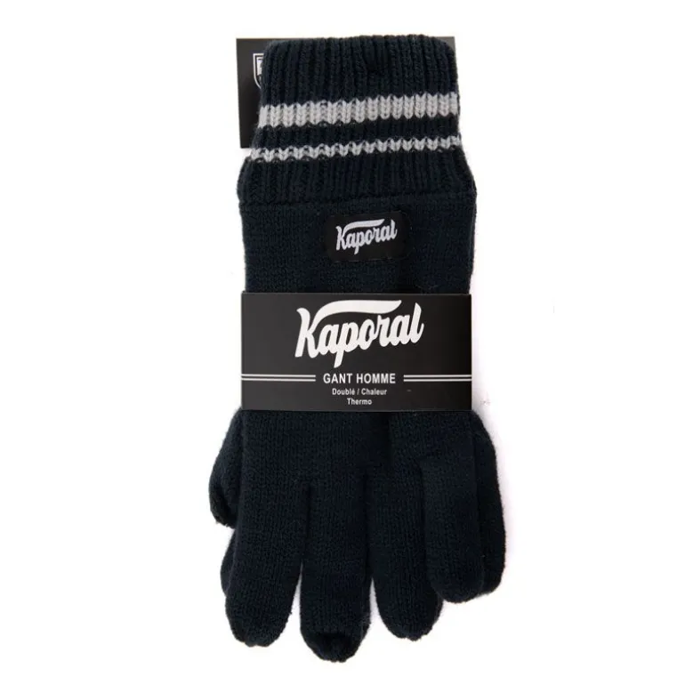 Gants en maille noir à rayures aux poignets Homme KAPORAL