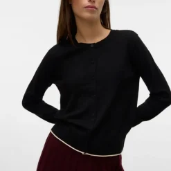 Gilet breeze col rond noir avec liseré blanc regular fit Femme VERO MODA