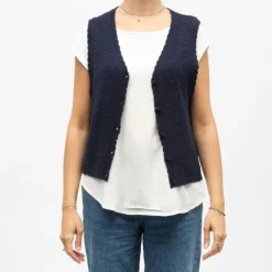 Gilet sans manches bleu marine monica maille crocheté Femme LA PETITE ETOILE