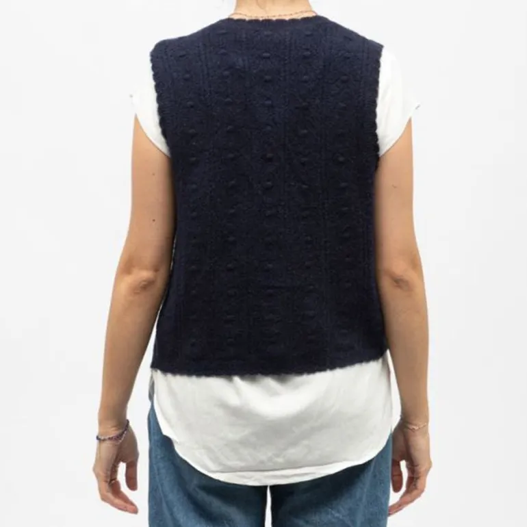Gilet sans manches bleu marine monica maille crocheté Femme LA PETITE ETOILE