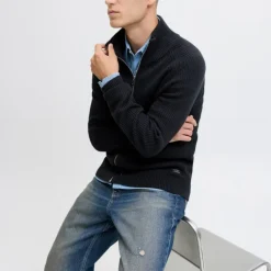 Gilet zippé en maille tricoté avec col cheminée Homme JACK & JONES