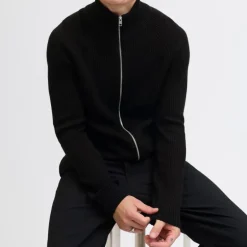 Gilet zippé en maille tricoté avec col cheminée Homme JACK & JONES