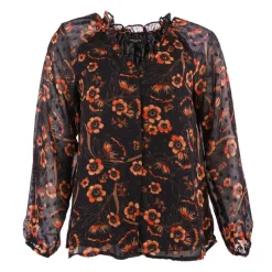 Haut blouse carlina imprimée noir et rouge Femme DEELUXE 74