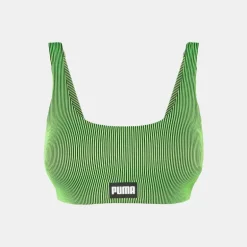 Haut de maillot de bain green black brassière à rayures vert fluo Femme PUMA