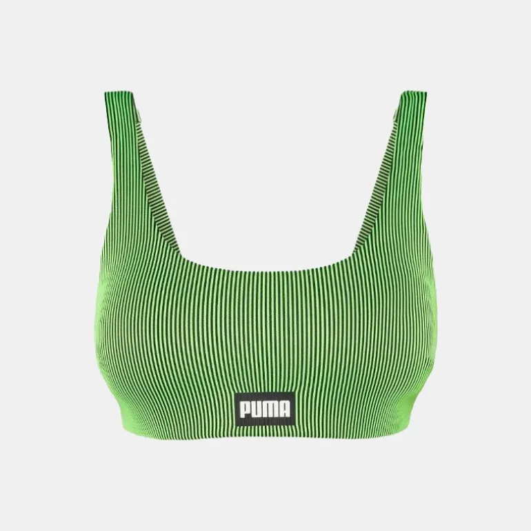 Haut de maillot de bain green black brassière à rayures vert fluo Femme PUMA