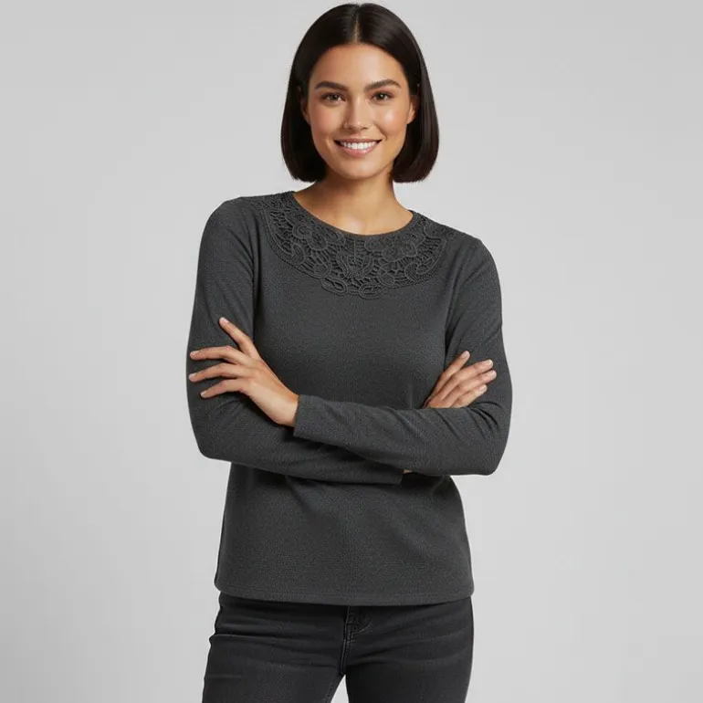 Haut manches longues dentelle décolleté Femme JDY