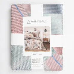 Housse couette rayée multi couleurs 220*240cm 2 taies 63*63cm PASSION D ELLY