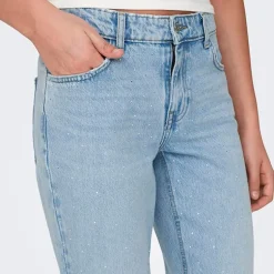 Jean bleu à strass clair droit Femme ONLY