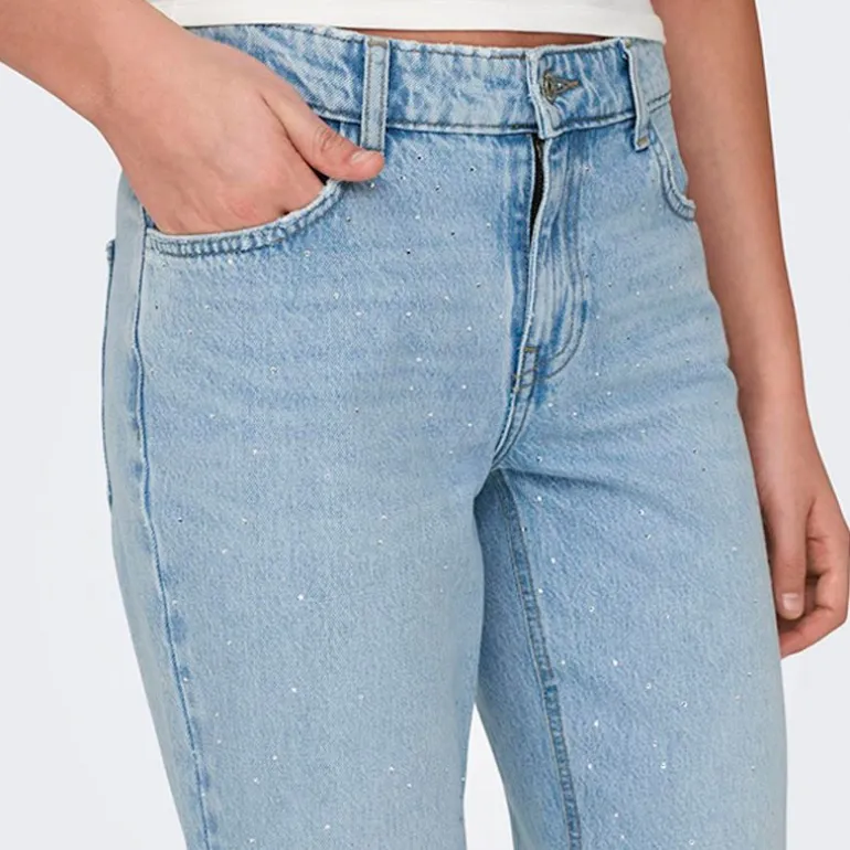 Jean bleu à strass clair droit Femme ONLY