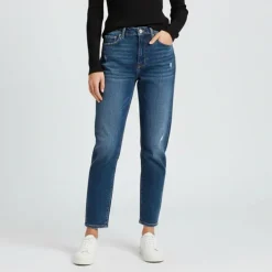 Jean denim foncé délavé effet déchiré Femme PLEASE