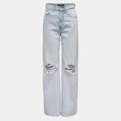 Jean effet destroy betti baggy taille haute bleu clair Femme ONLY