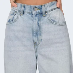 Jean effet destroy betti baggy taille haute bleu clair Femme ONLY