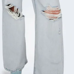 Jean effet destroy betti baggy taille haute bleu clair Femme ONLY