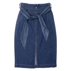 Jupe mi longue blue ajustée denim avec ceinture Femme PLEASE