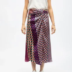 Jupe mi longue effet satiné à motifs geométriques jenny Femme LA PETITE ETOILE