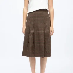 Jupe mi longue marron motif prince de galles jeanne Femme LA PETITE ETOILE