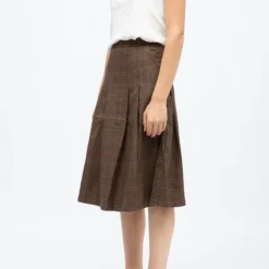 Jupe mi longue marron motif prince de galles jeanne Femme LA PETITE ETOILE