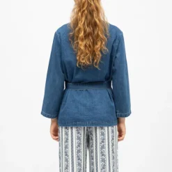 Kimono jean bleu vera avec poches et ceinture Femme LA PETITE ETOILE