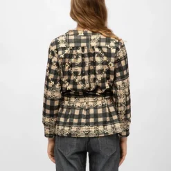 Kimono vert sapin dalida à carreaux et fleurs Femme HOLLY AND JOEY