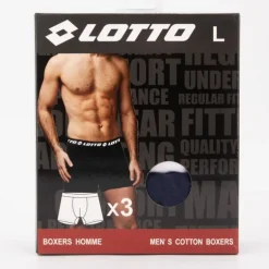 Lot de 3 boxers coton blanc noir bleu marine Homme LOTTO