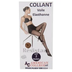 Lot x2 collants voile noir Femme AMERICAN COLLEGE