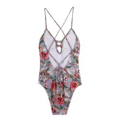 Maillot de bain 1 pièce gris fleurs Femme HAUTE PRESSION