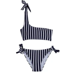 Maillot de bain 2 pièces bleu rayure une épaule Femme HAUTE PRESSION
