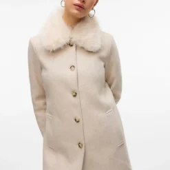 Manteau autumn oat meal col fausse fourrure Femme VERO MODA