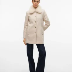 Manteau autumn oat meal col fausse fourrure Femme VERO MODA