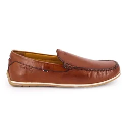 Mocassins cognac en cuir lisse semelle fine Homme PIERRE CARDIN