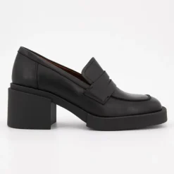 Mocassins noir à talons carrés cuir Femme ELVIO ZANON
