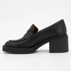Mocassins noir à talons carrés cuir Femme ELVIO ZANON