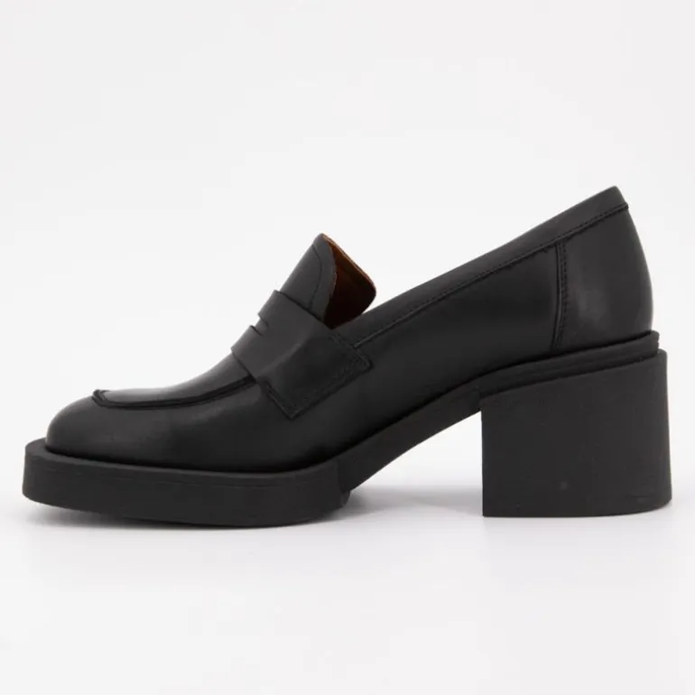 Mocassins noir à talons carrés cuir Femme ELVIO ZANON