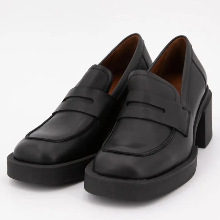 Mocassins noir à talons carrés cuir Femme ELVIO ZANON